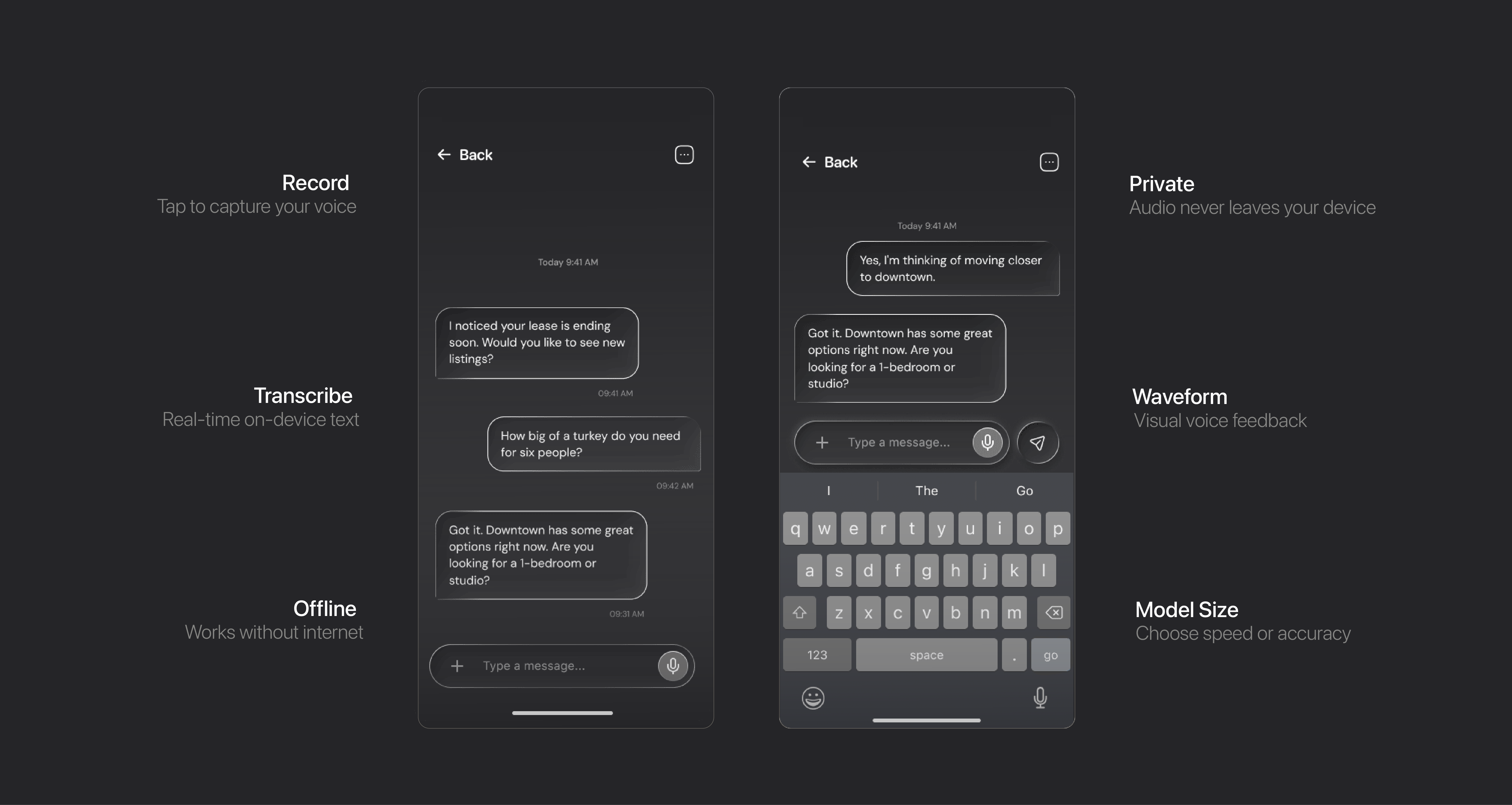 Sutura on-device AI — phone mockups